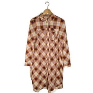 Prana Shirt Dress Sz XS Plaid Snap Tunic Pockets Low Wrinkle Lightweight